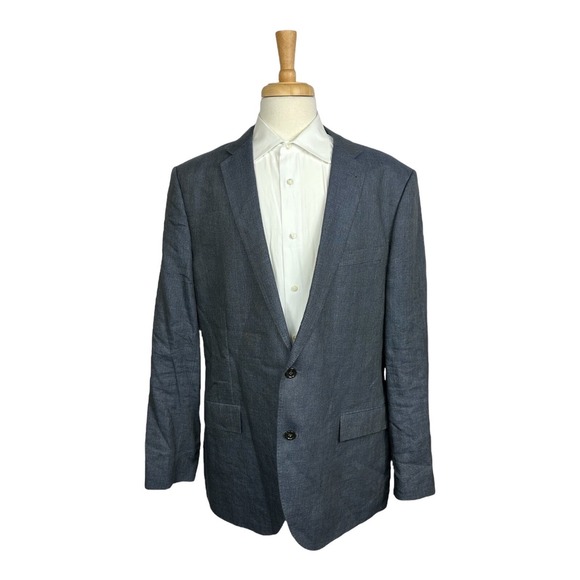J.Crew Ludlow Tessuti Caparini Linen Wool Blue Mens Blazer Size 46L Excellent